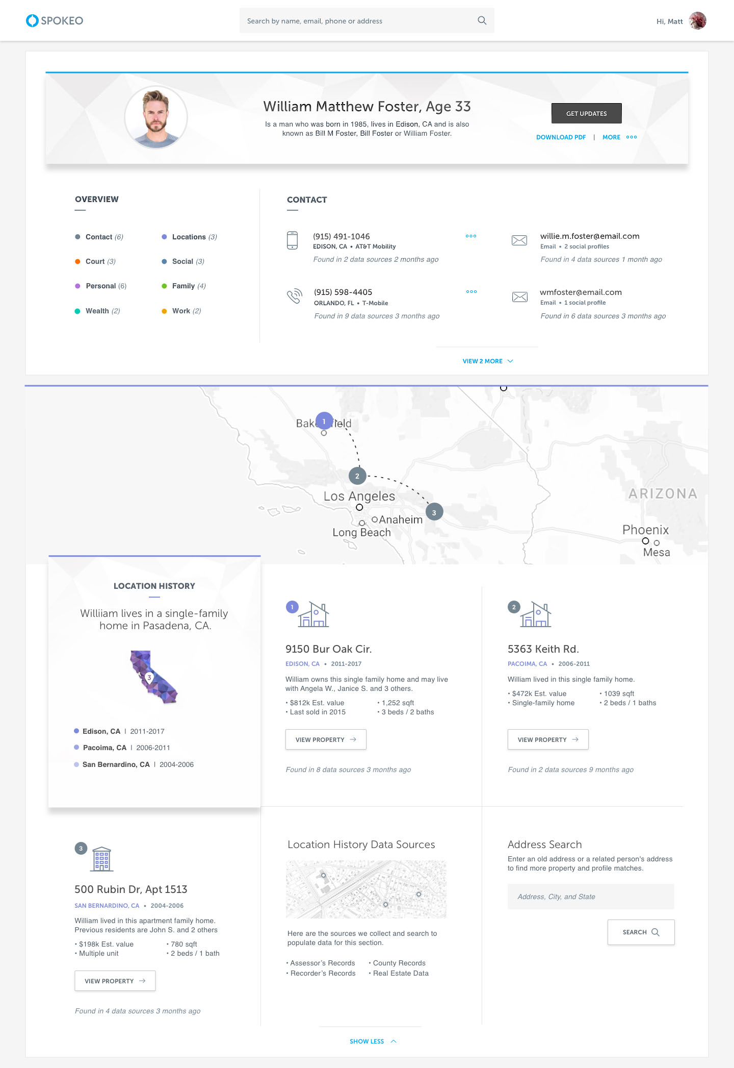 Image of an updated Sample Spokeo profile