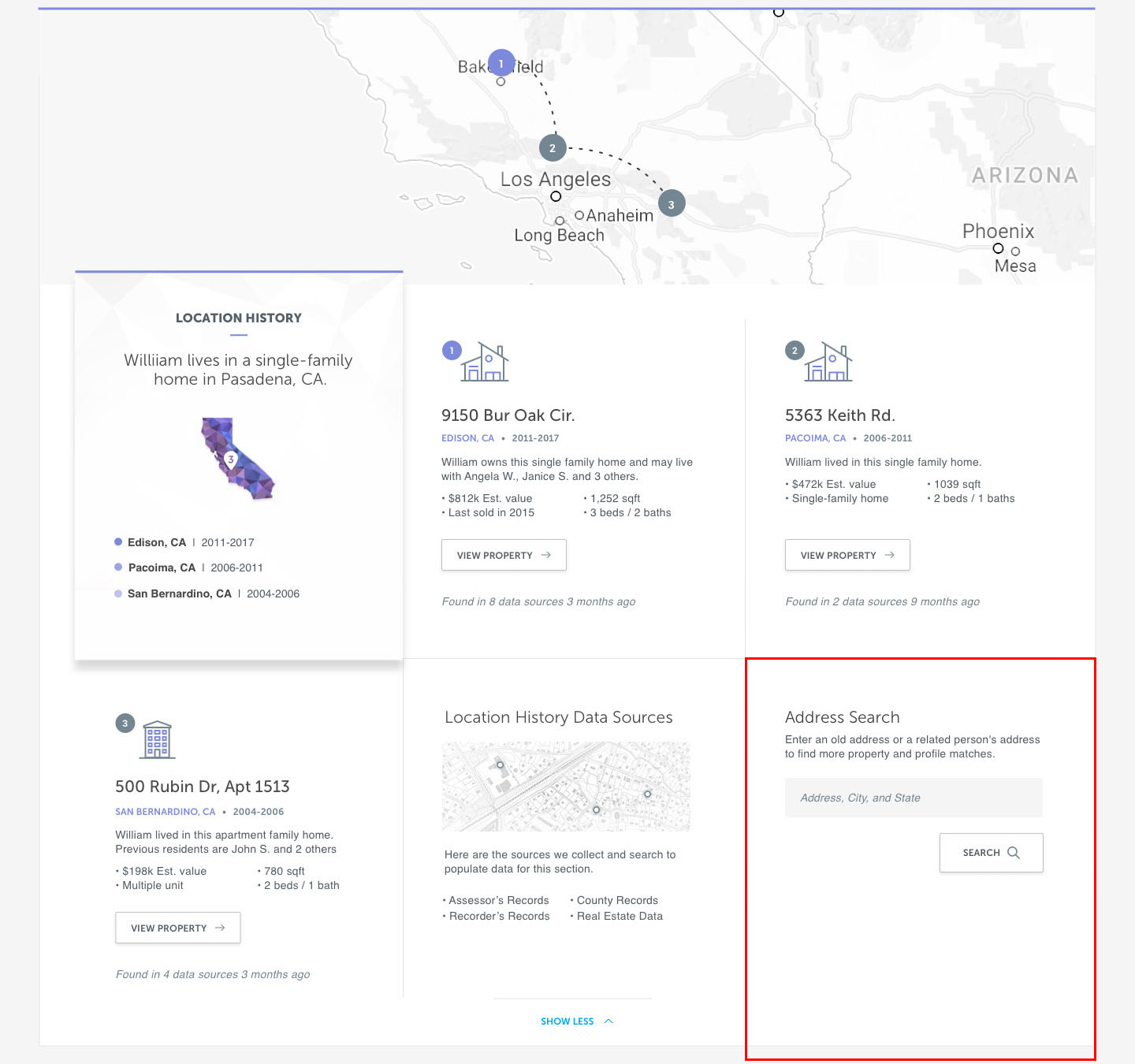 Image of the Address search bar inside the updated Spokeo Profile