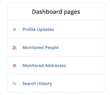 Image of the Dashboard options on the Spokeo Update page