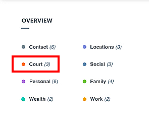 Image of Court Information section highlighted in a Spokeo listing