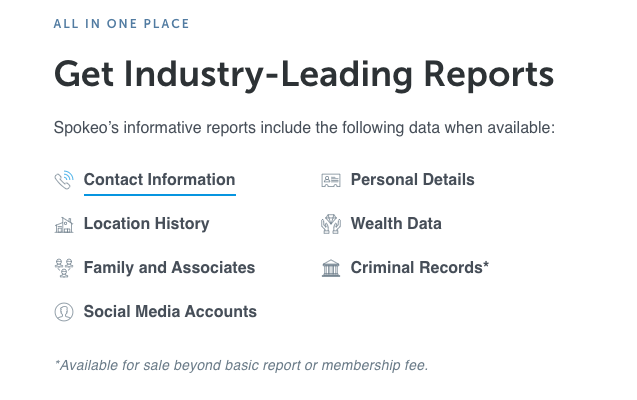 Image of Spokeo Types of Information