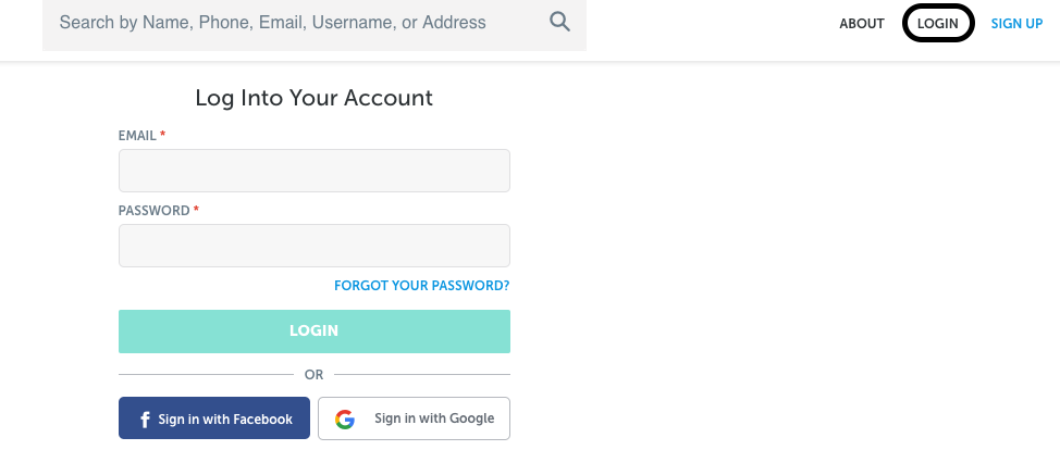 Immage of Spokeo log in page