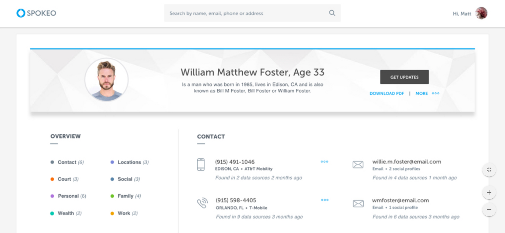 Sample Image Showing Results For A Spokeo Name Search